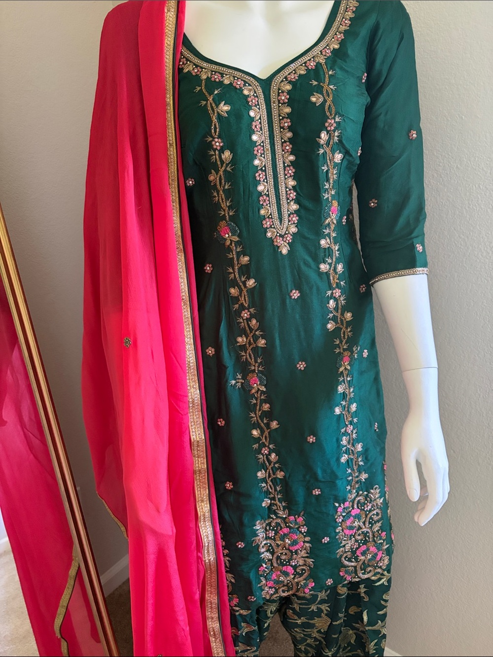 Embroidered Outfit with Pink Dupatta Punjabi suit Indian